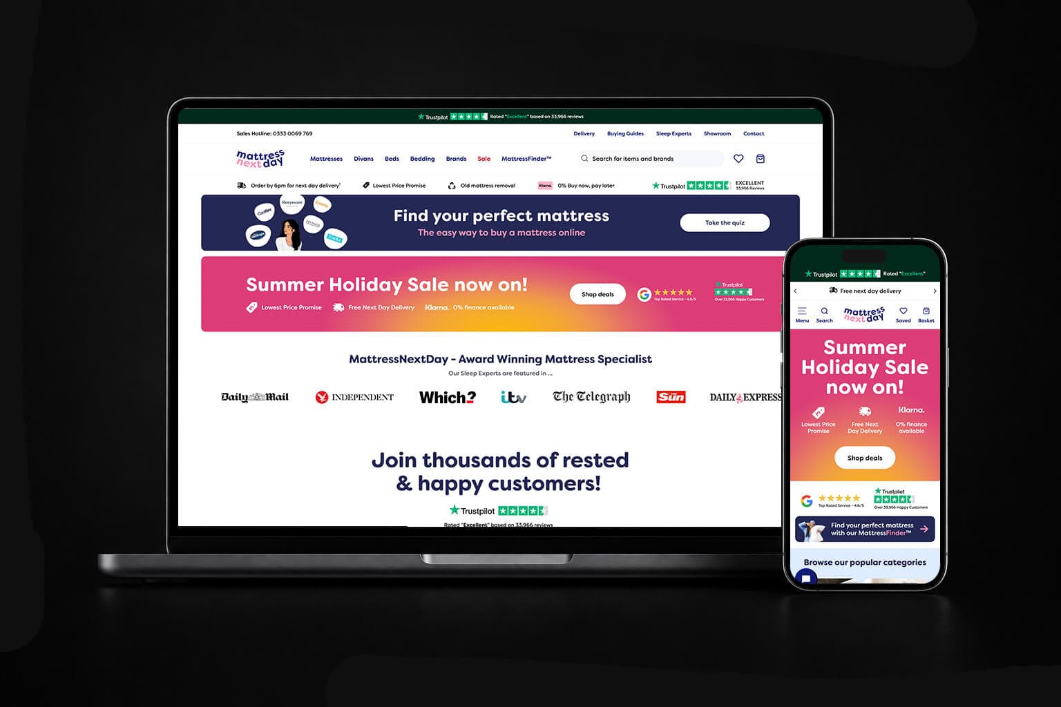 MattressNextDay website displayed across digital devices
