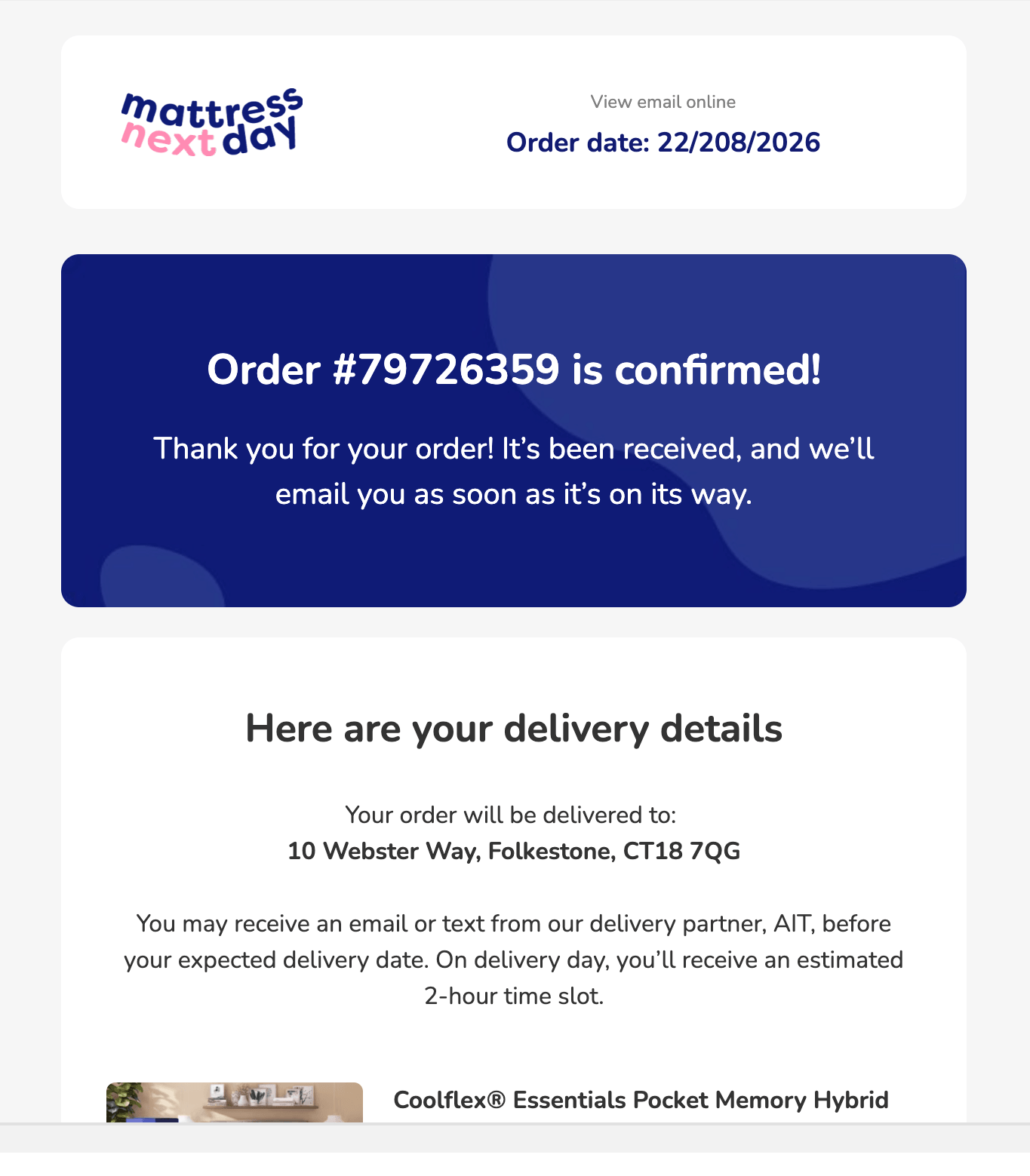 Order confirmation transactional email